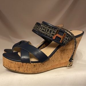 Tommy Hilfiger logo print wedge sandals NAVY BLUE